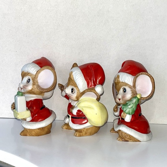 Vintage Homco Christmas Mice Santa Figurines Bisque Porcelain Set of 3 #5405 - Picture 2 of 4